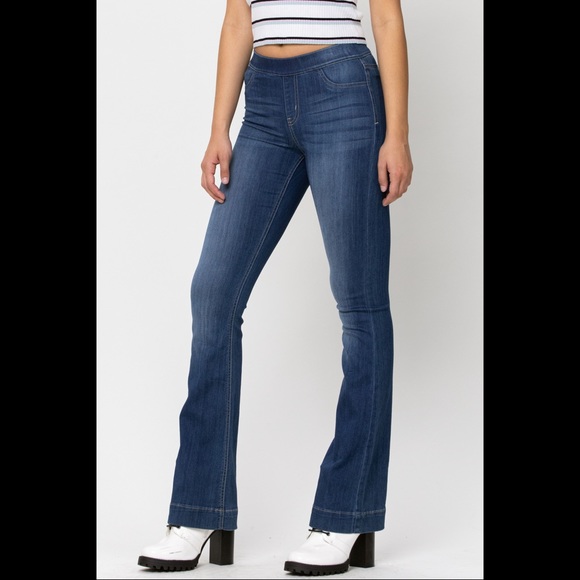 RESTOCK! New Cello Jeans Pull On Flares Dark Wash - Picture 3 of 16